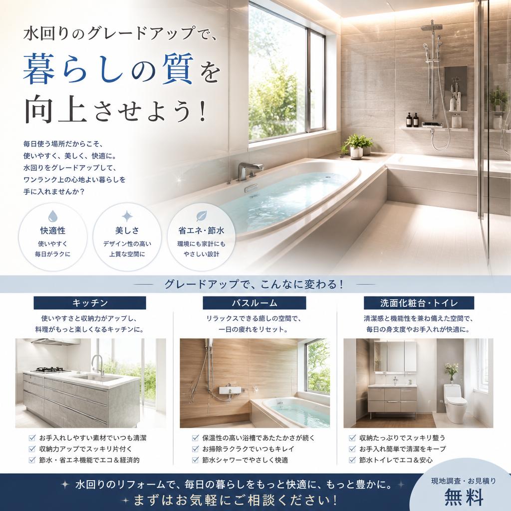 水回りのグレードアップで、暮らしの質を向上させよう！