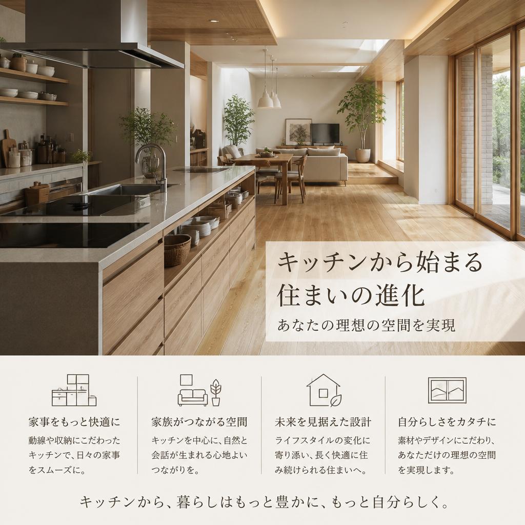 キッチンから始まる住まいの進化、あなたの理想の空間を実現