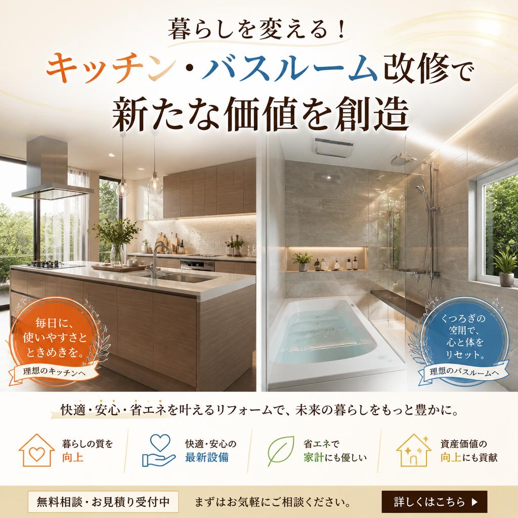 暮らしを変える！キッチン・バスルーム改修で新たな価値を創造