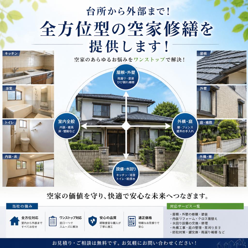 台所から外部まで！全方位型の空家修繕を提供します！