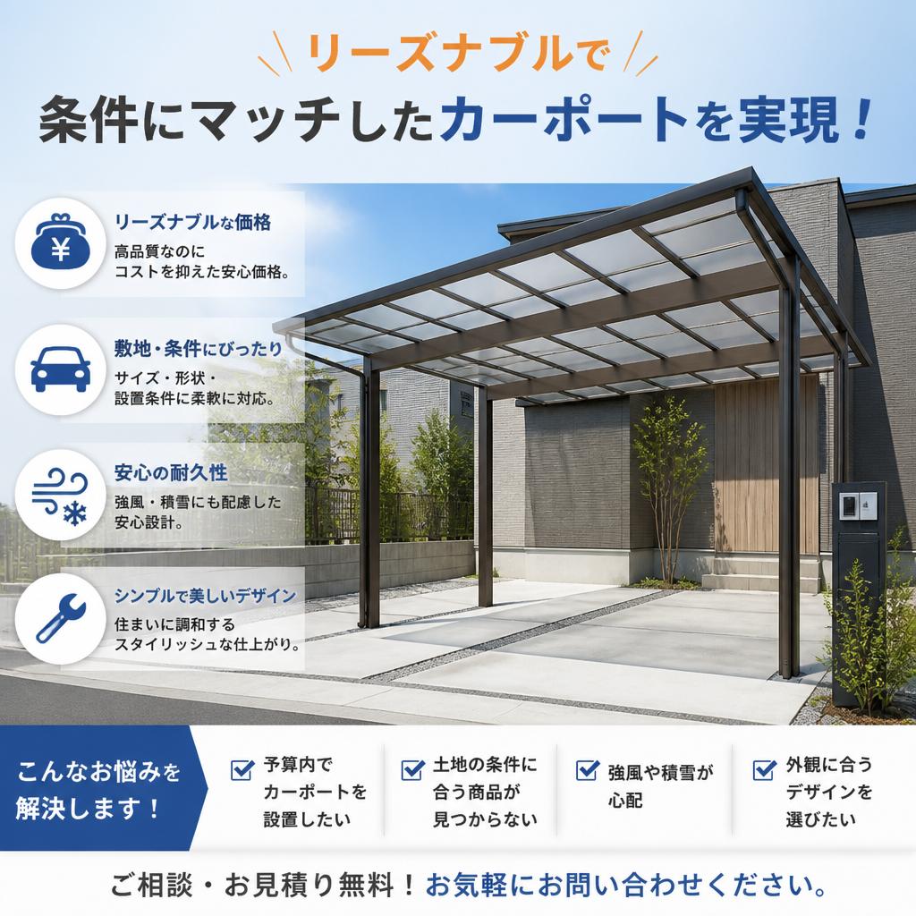 リーズナブルで条件にマッチしたカーポートを実現！