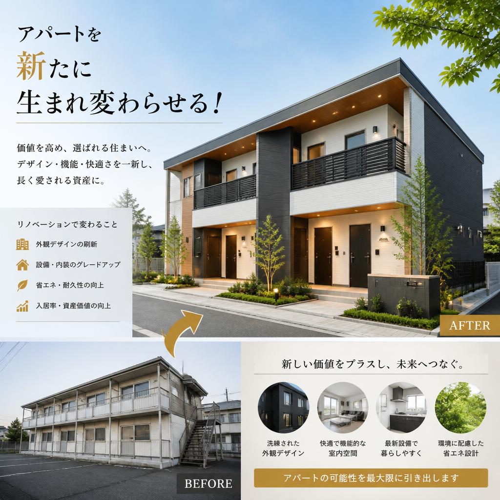 アパートを新たに生まれ変わらせる！