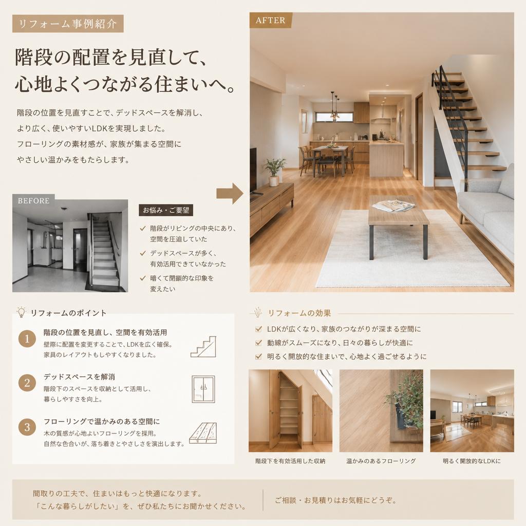 施工事例：階段の配置とフローリング