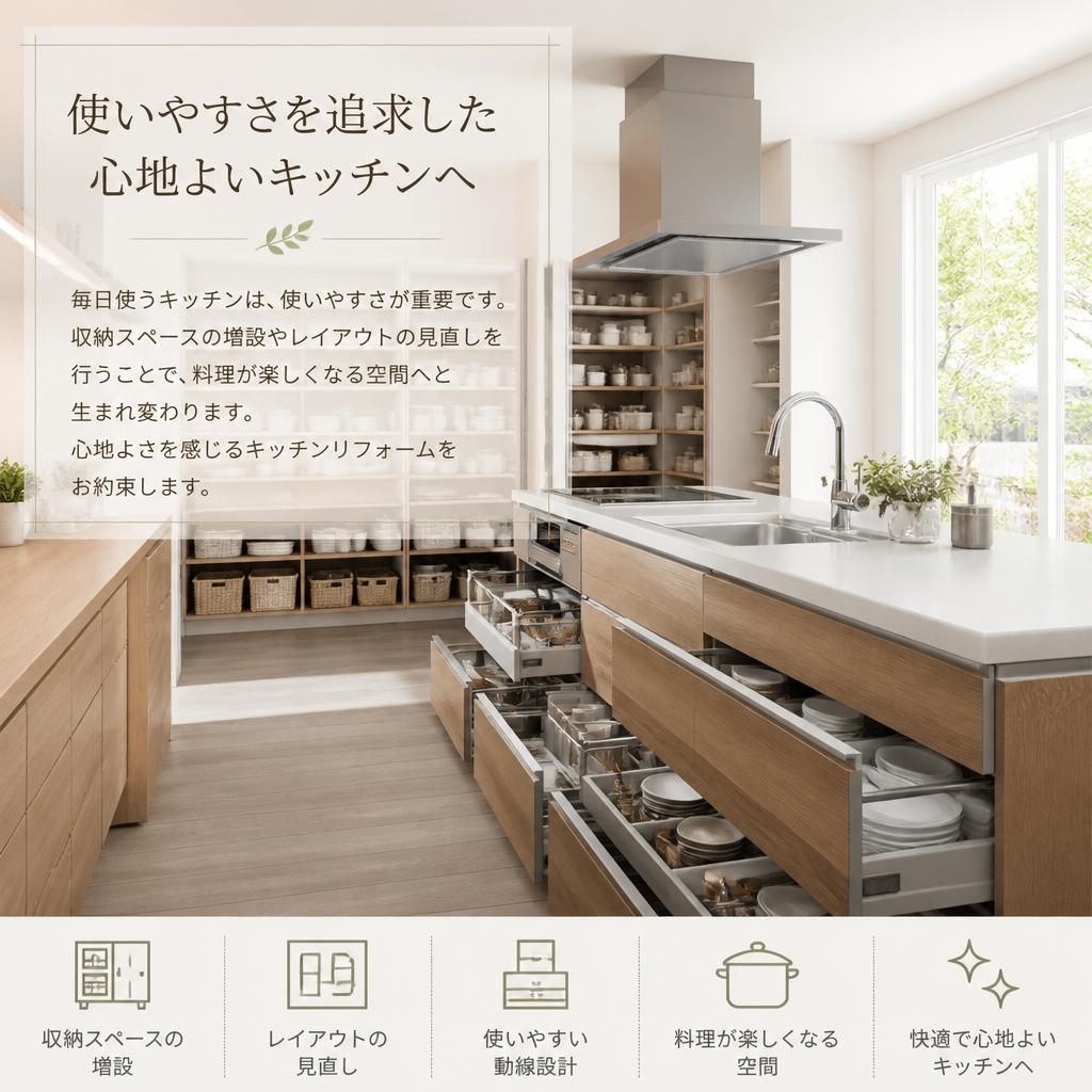 キッチンリフォームで心地よさを