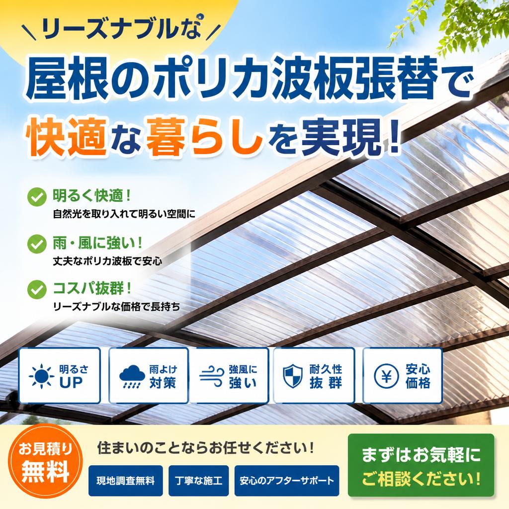 リーズナブルな屋根のポリカ波板張替で快適な暮らしを実現！