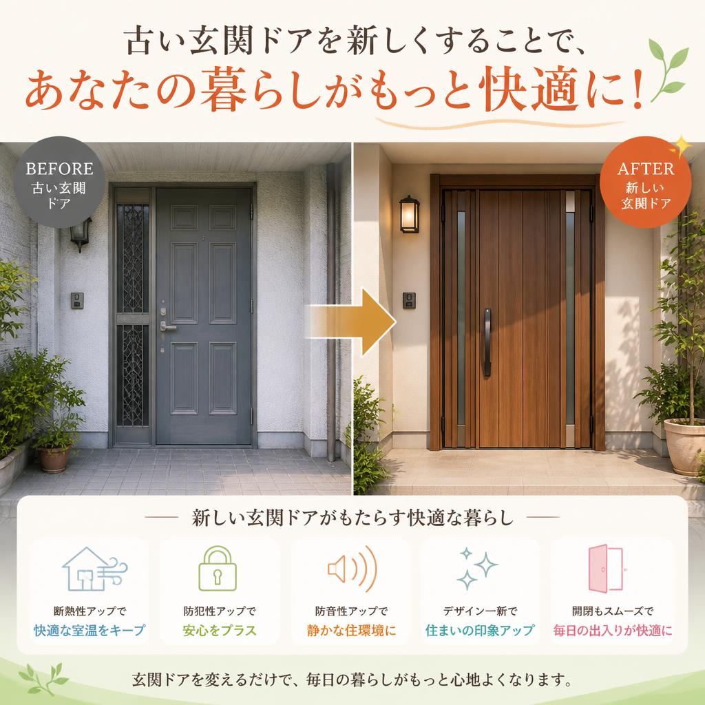 古い玄関ドアを新しくすることで、あなたの暮らしがもっと快適に！