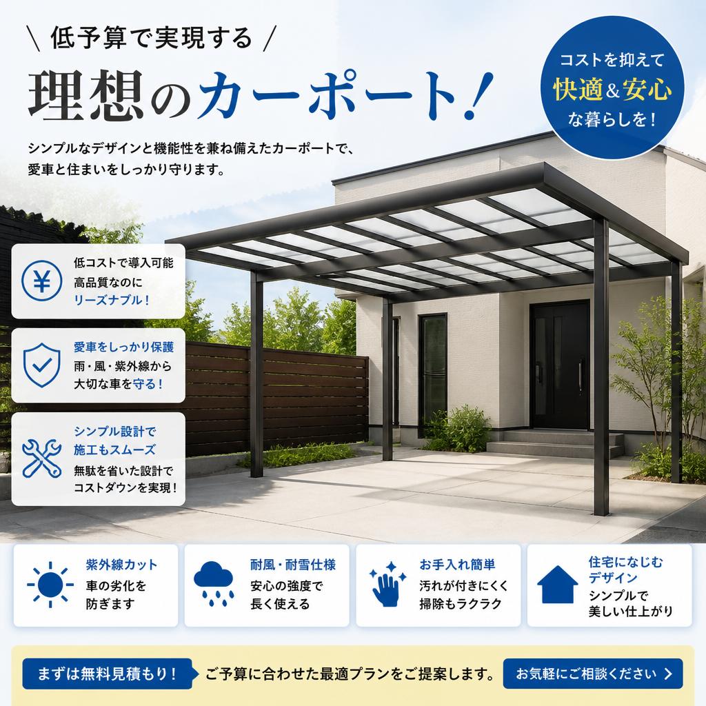 低予算で実現する理想のカーポート！