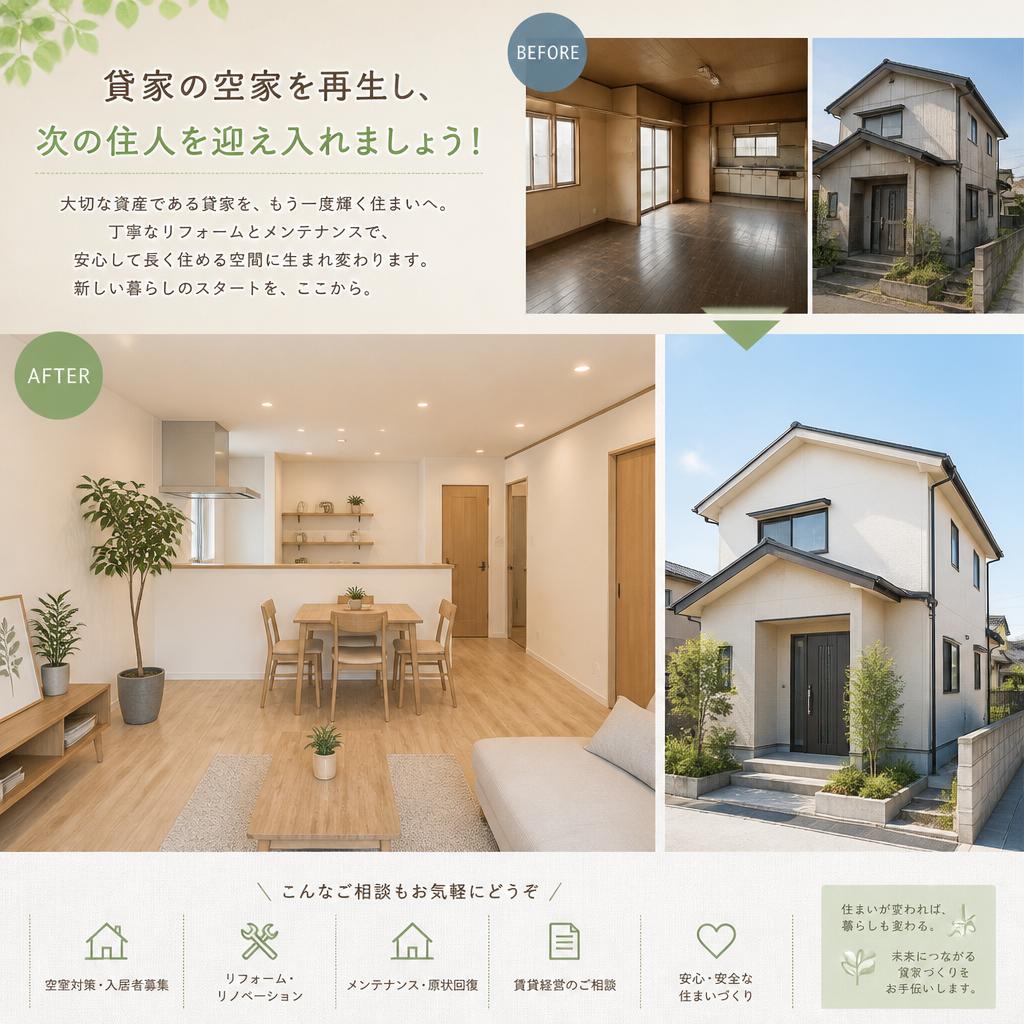 貸家の空家を再生し、次の住人を迎え入れましょう！