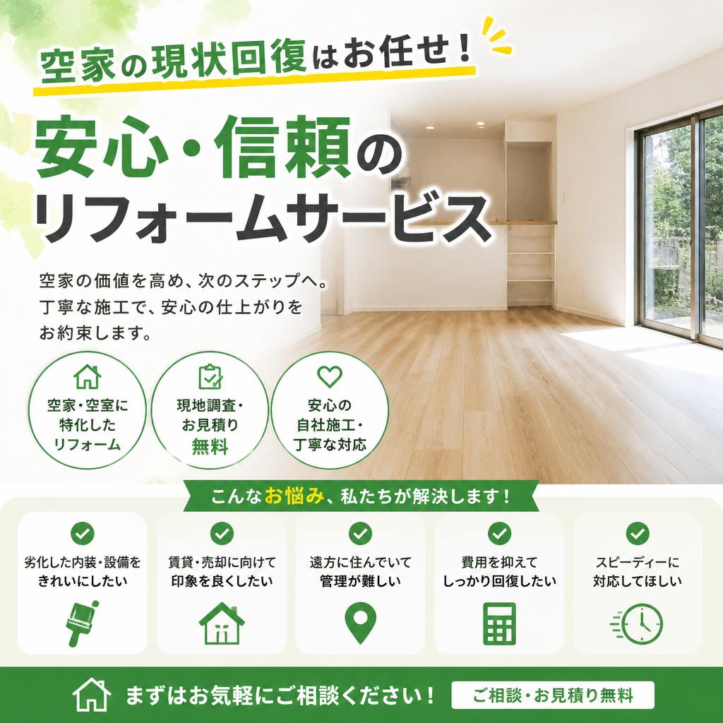 空家の現状回復はお任せ！安心・信頼のリフォームサービス