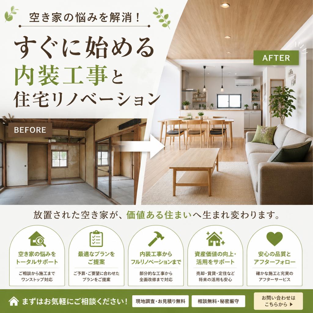 空き家の悩みを解消！すぐに始める内装工事と住宅リノベーション