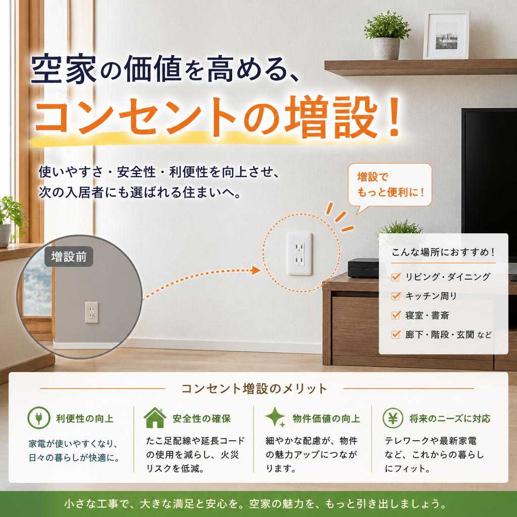 空家の価値を高める、コンセントの増設！