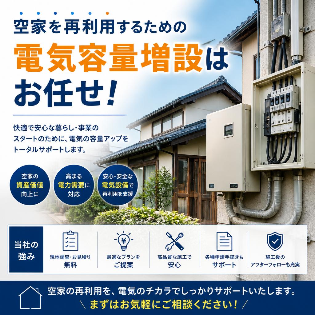 空家を再利用するための電気容量増設はお任せ！