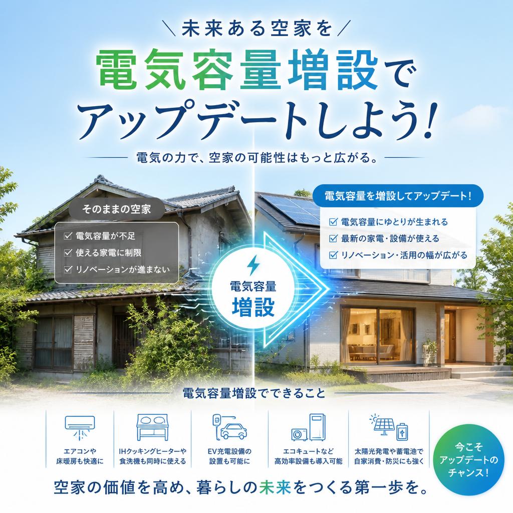 未来ある空家を電気容量増設でアップデートしよう！