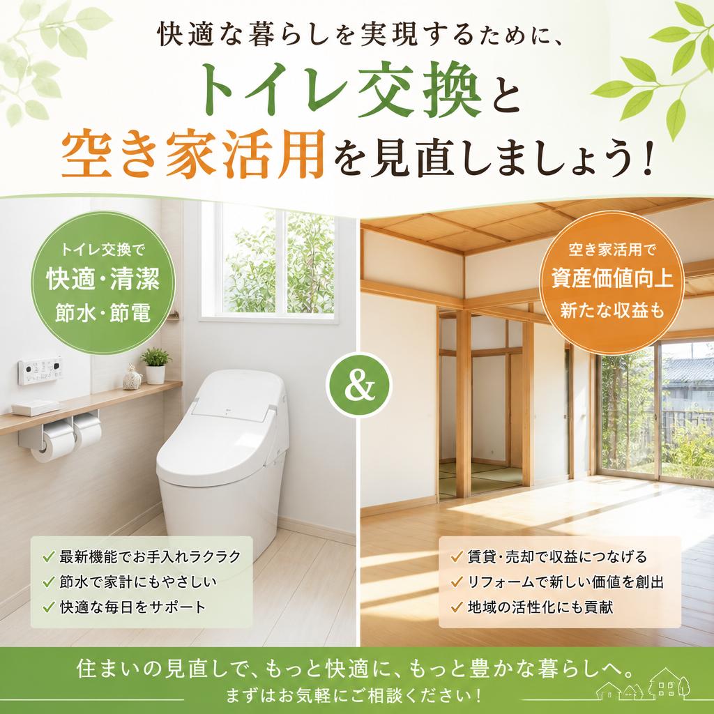 快適な暮らしを実現するために、トイレ交換と空き家活用を見直しましょう！
