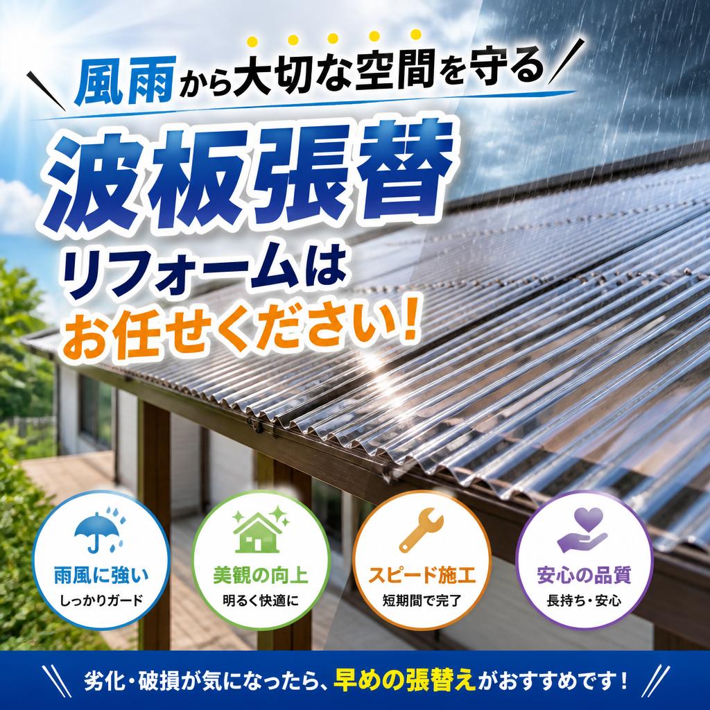 風雨から大切な空間を守る！波板張替リフォームはお任せください！