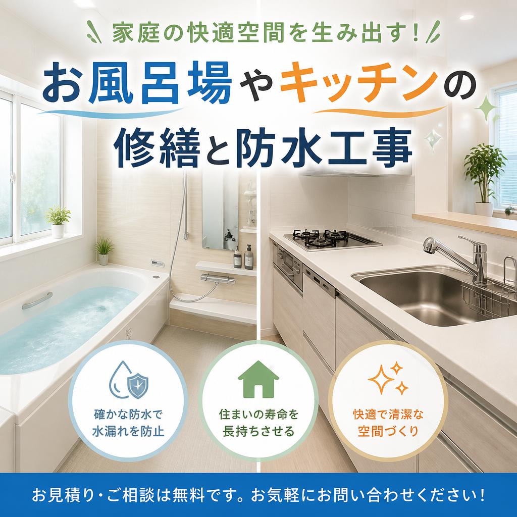 家庭の快適空間を生み出す！お風呂場やキッチンの修繕と防水工事
