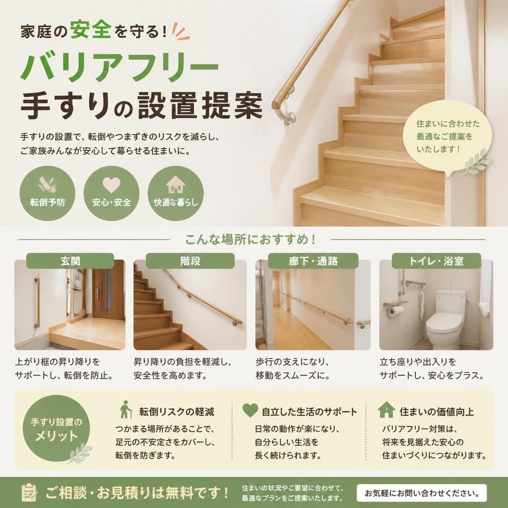 家庭の安全を守る！バリアフリー手すりの設置提案