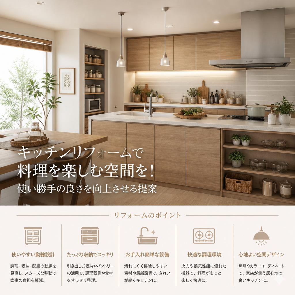 キッチンリフォームで料理を楽しむ空間を！使い勝手の良さを向上させる提案